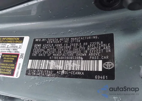 2009 Toyota Camry Le z USA, uszkodzony, nr VIN 4T1BE46K09U853994